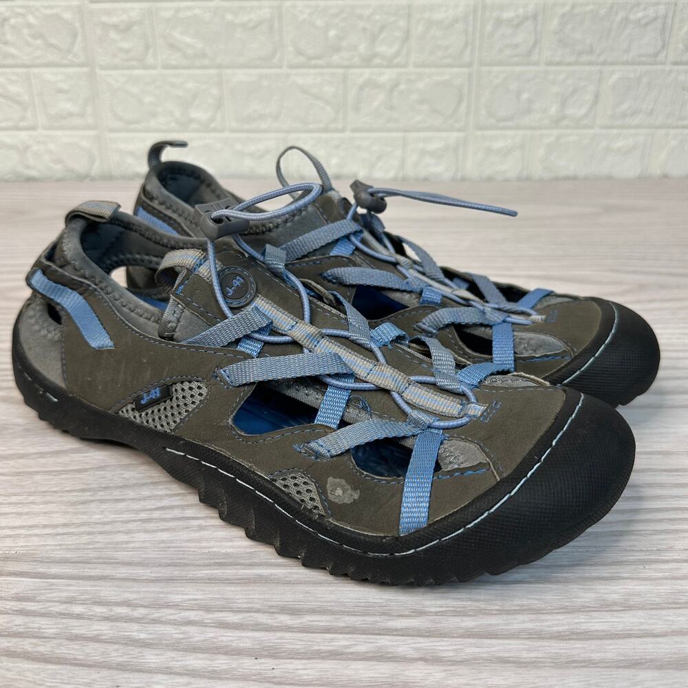 J-41 Arries Water Shoe WMNS 8.5M Gray Blue Adventure On Vegan Leather Cord Lock
